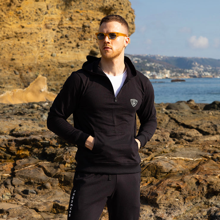 American Cotton Fleece Quarter Zip Hooded Sweatshirt